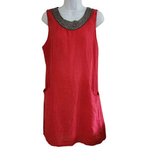 Lina Tomei Italian Red Beaded Linen Dress - Women's